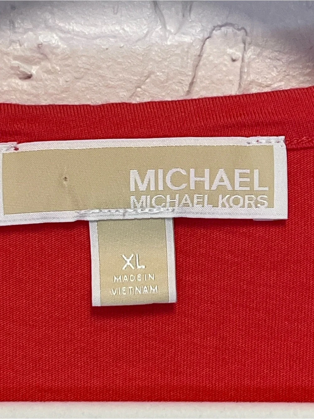 Michael Kors Keyhole Front Gold Logo Buttons Orange Short Sleeve Top Blouse